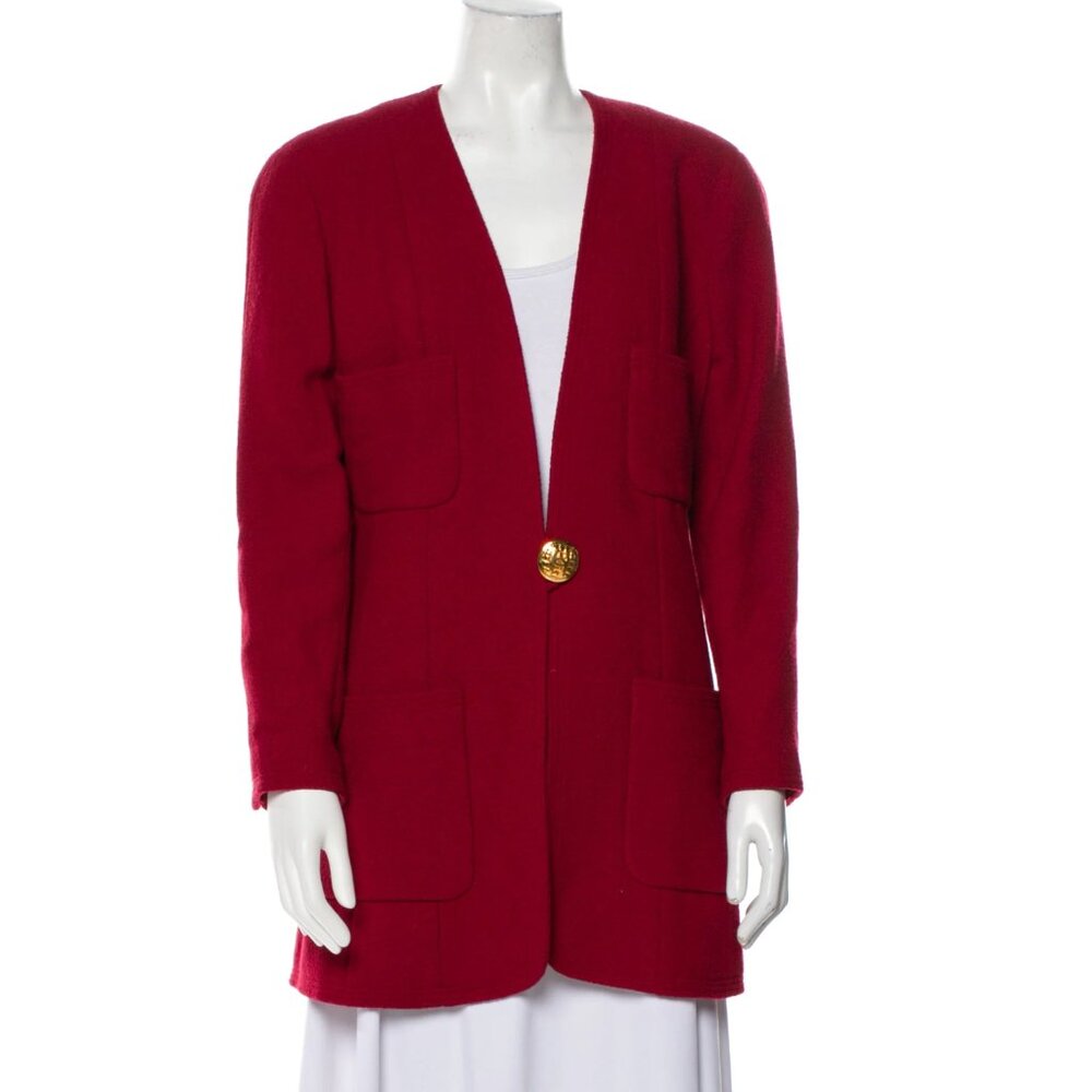 Chanel Fall 1989 Runway Red Gold Button Coat Jacket